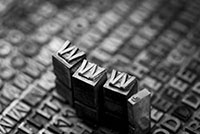 Rows of vintage metal letterpress characters, with focus on three spelling 'www'